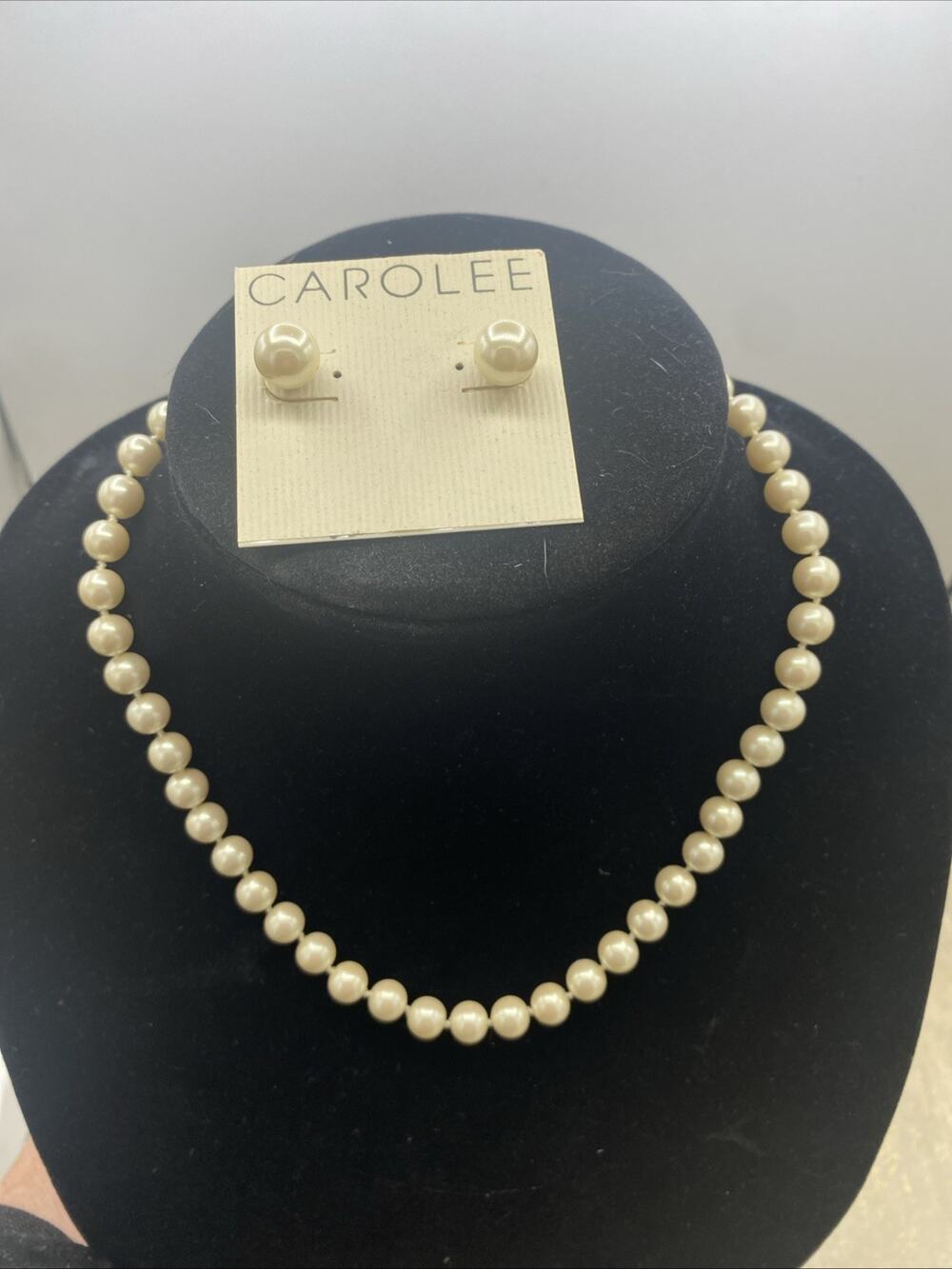 Signed Carolee Vintage Faux Ivory Pearl Earring & Necklace Set 17” NIB Dillards